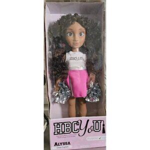 HBCU Alyssa Cheer Captain Doll By Purpose Toys - Curly Hair Pink & White Outfit